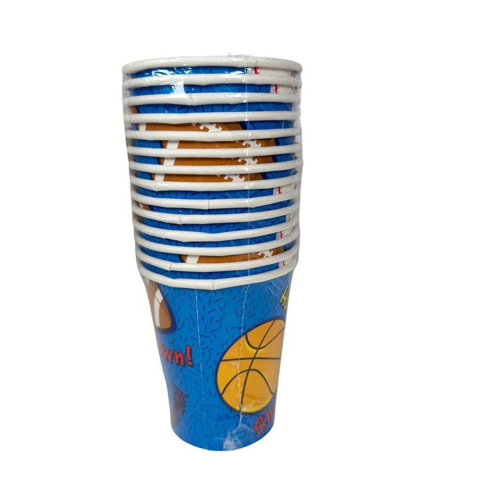 14pk All Star Sports Paper Cups 9oz Birthday Party Supplies Baseball Football